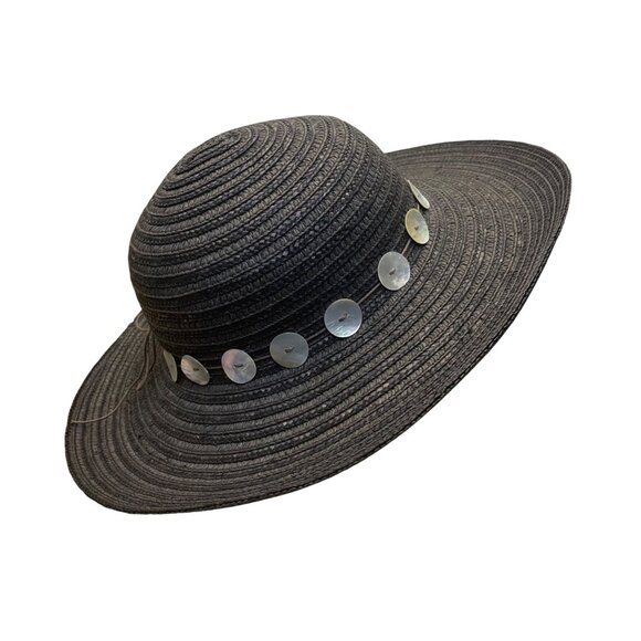 Flora Bella Womens Black Straw Hat W/Mother-Of-Pearl Accents  display picture 1